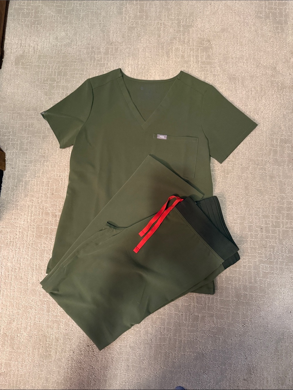 Figs Olive Green V-Neck Scrub Top and Pants